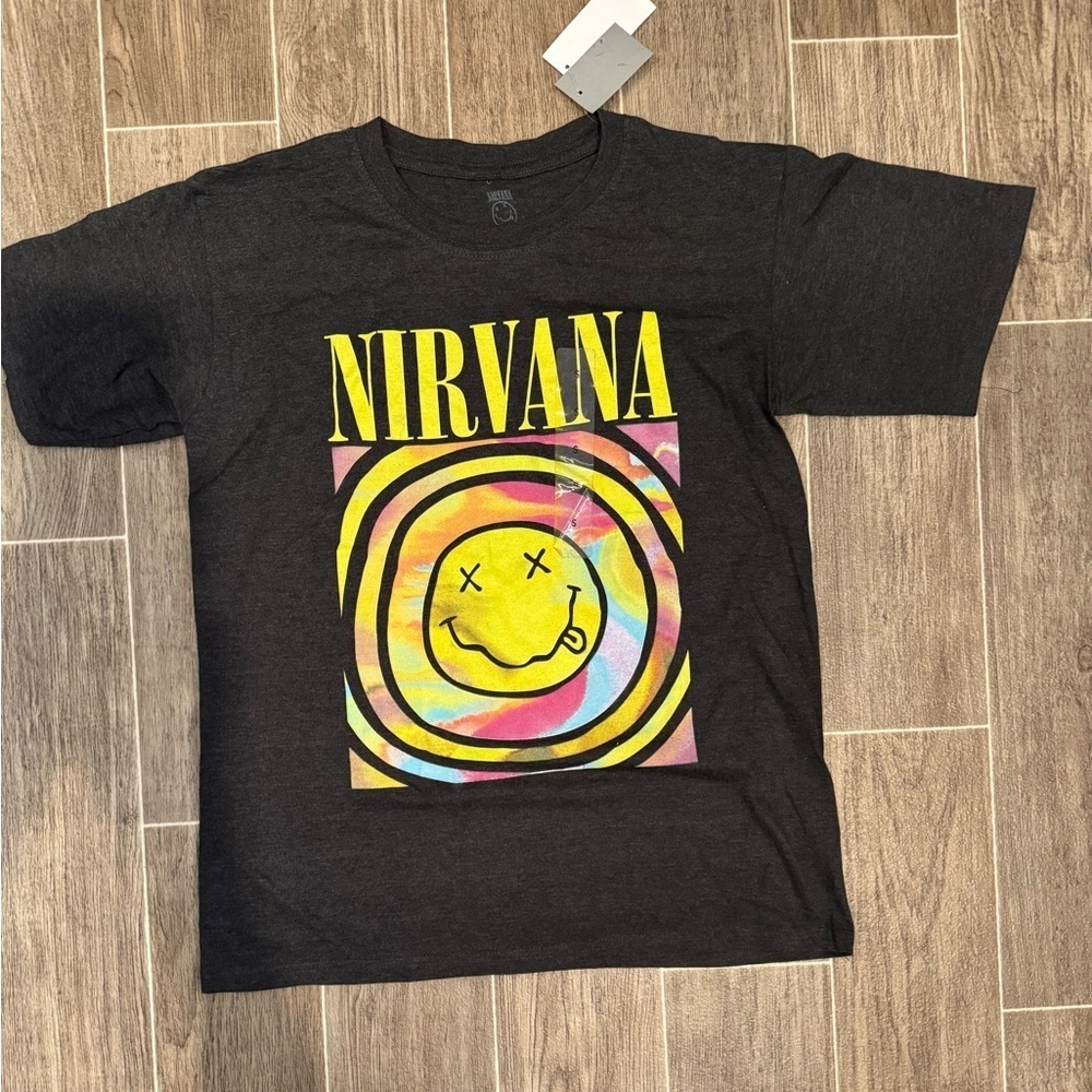 NIRVANA Black Tee with Yellow and Multicolor Graphic